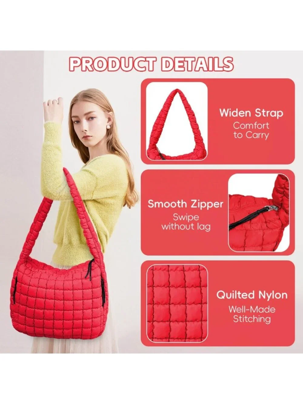 Lightweight Quilted Puffer Tote Bag | Stylish Hobo for Work, Gym & Travel